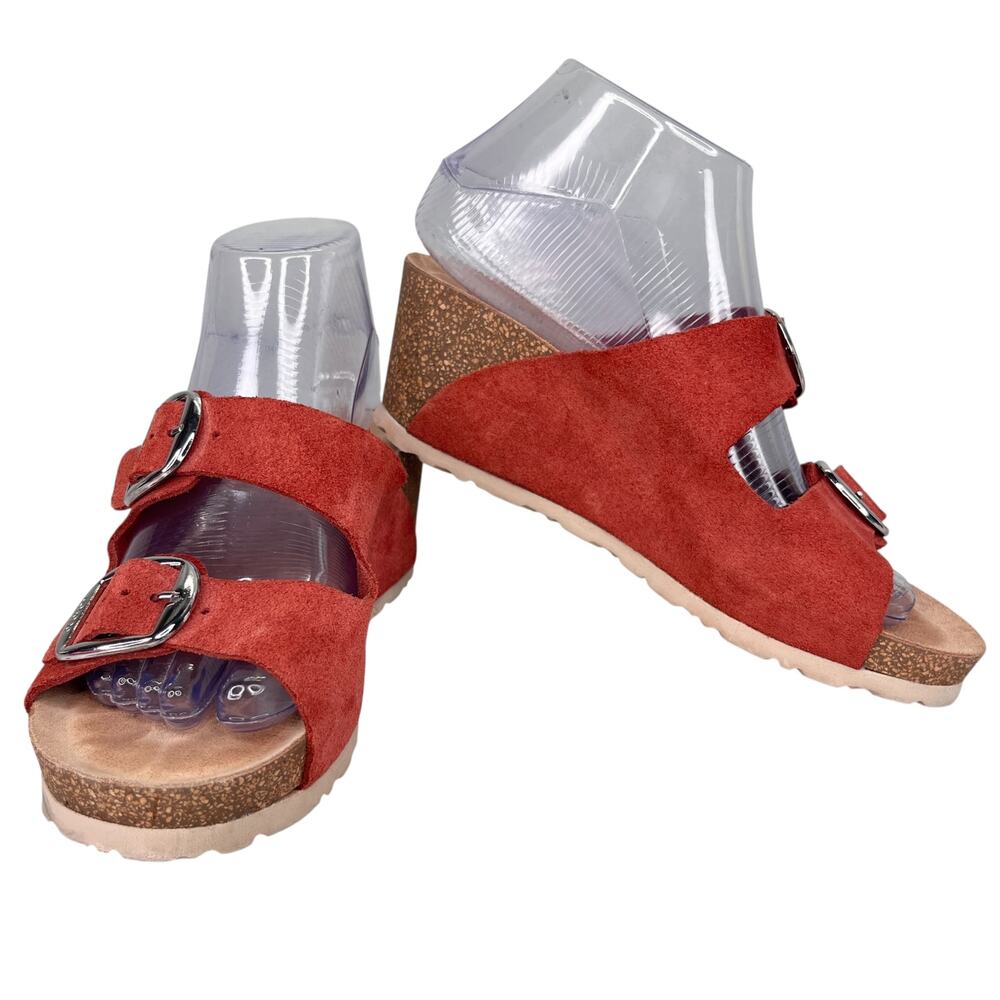 Yokono Double Band Wedge Cork Sandals Rust 6.5 - Picture 2 of 12